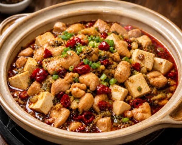 Diced Chicken and Tofu with Salty Fish Hot Pot