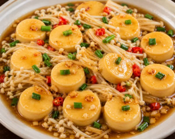 Egg Tofu with Enoki